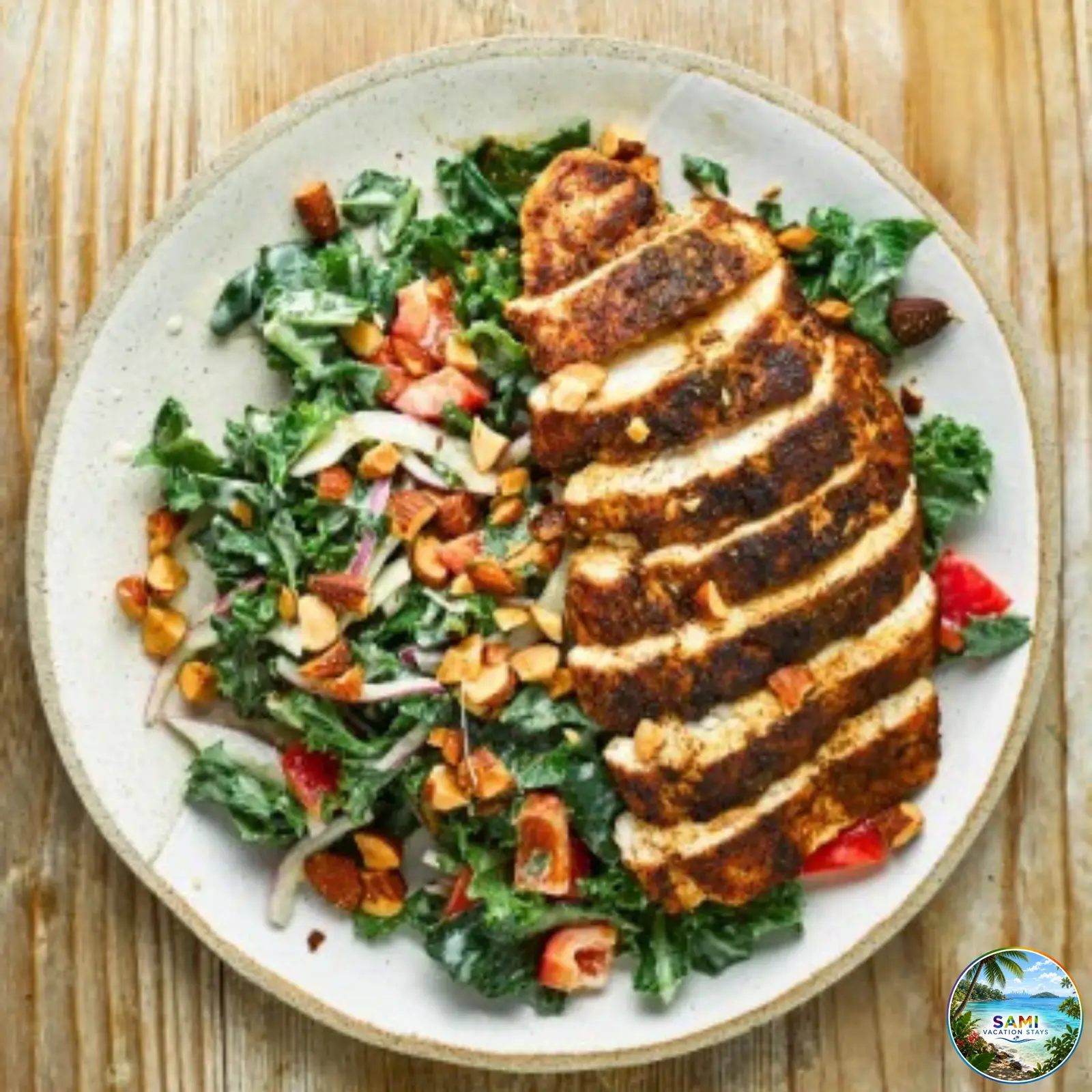 Grilled chicken with kale salad
