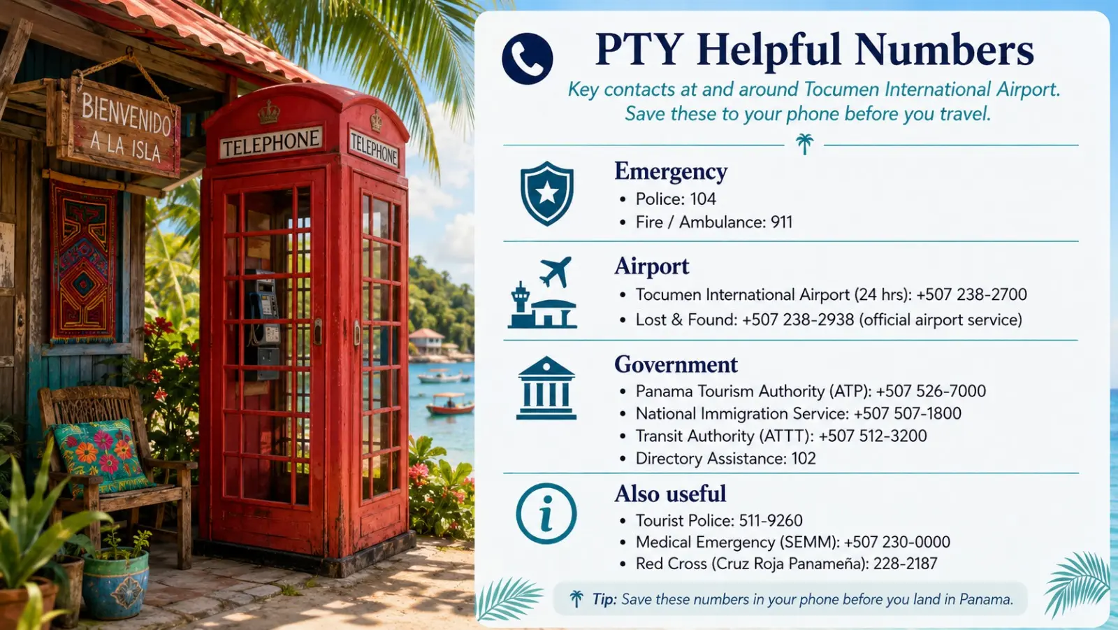 PTY helpful numbers for Tocumen International Airport